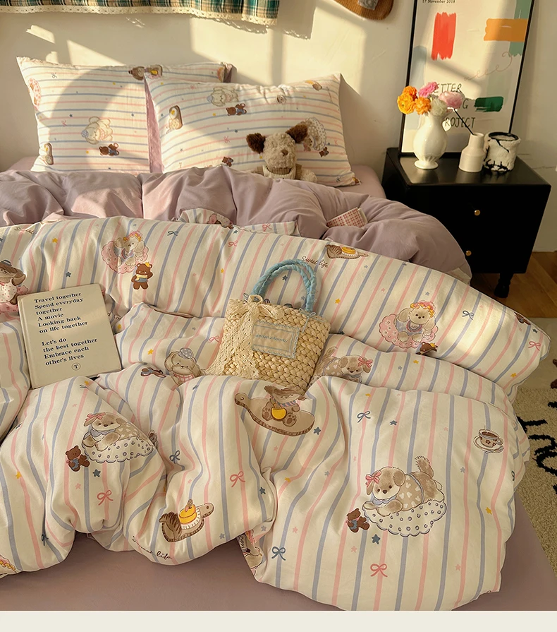 1 Pcs High Density Quilt Durable Quilt Cover Korean Aesthetic Stripe Duvet Covers Soft Skin-Friendly Breathable Comforter Cover