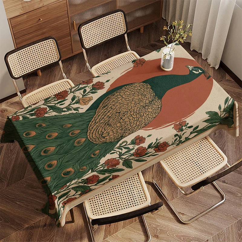 Birds and Leaves Pattern Restaurant Kitchen Tablecloth Living Room Home Decoration Rectangular Party Decoration