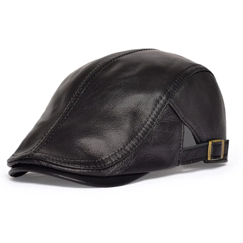 VOBOOM Black Brown Leather Flat Cap Men Natural Genuine Lambskin Ivy Caps Newsboy Gatsby Hat Classic Boina 121