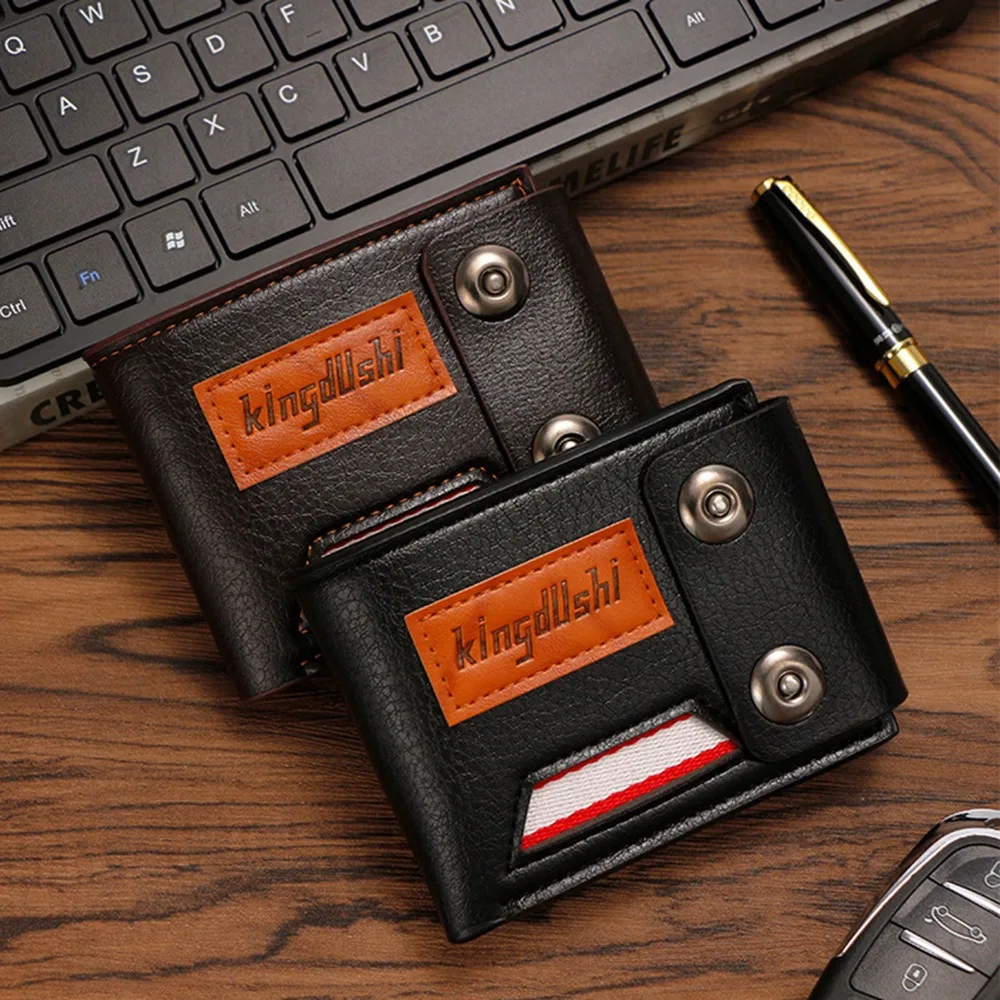 

Large Capacity Male Short Wallet Anti-Theft Zipper PU Leather Card Holder Korean Style Magnetic Buckle Solid Color Card Bag