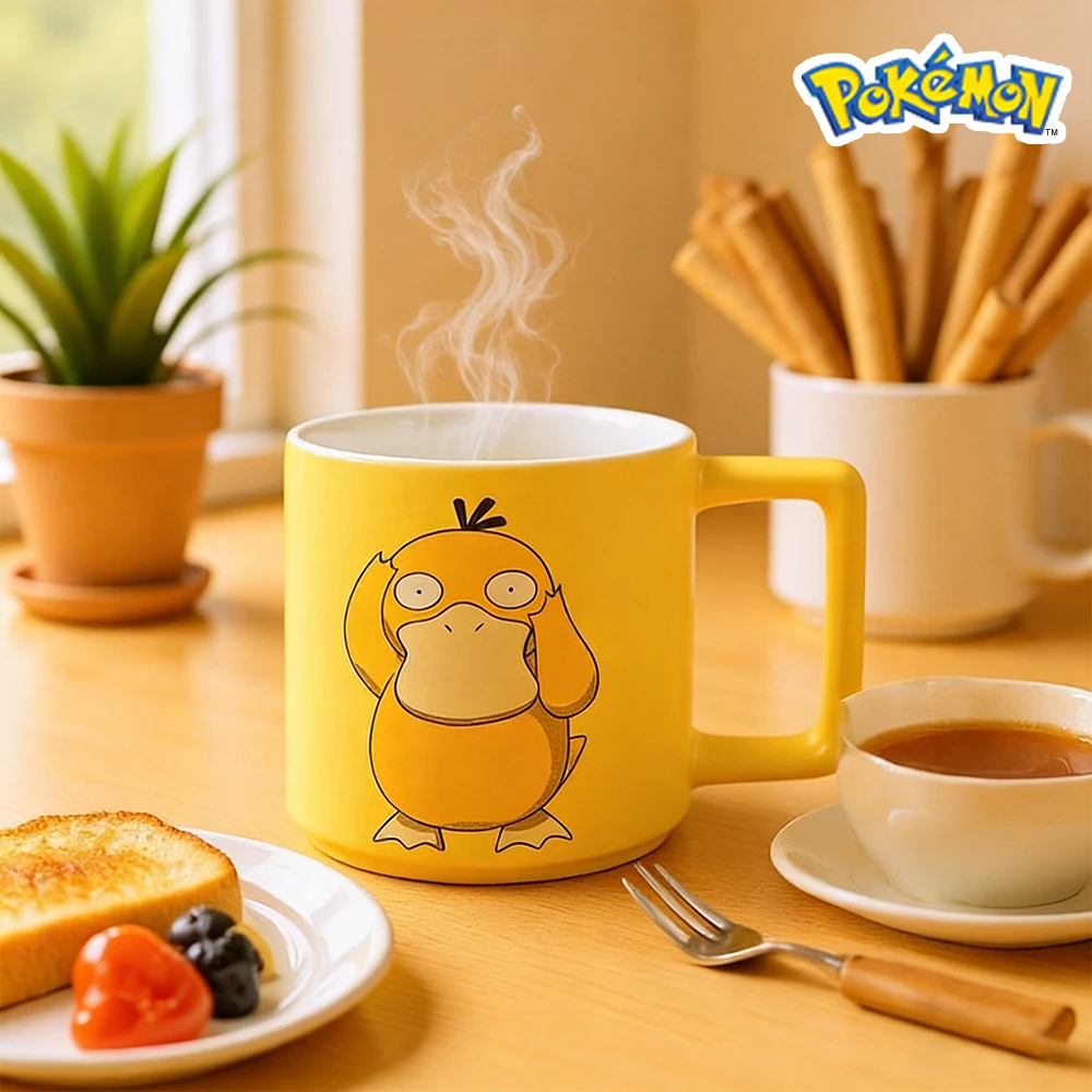 Taza de Cerámica SHUNXIANG Pokémon Psyduck de 330 ml, Linda Taza Amarilla de Dibujos Animados para Café, Leche, Mocha, Regalo para Parejas, Vajilla de Porcelana