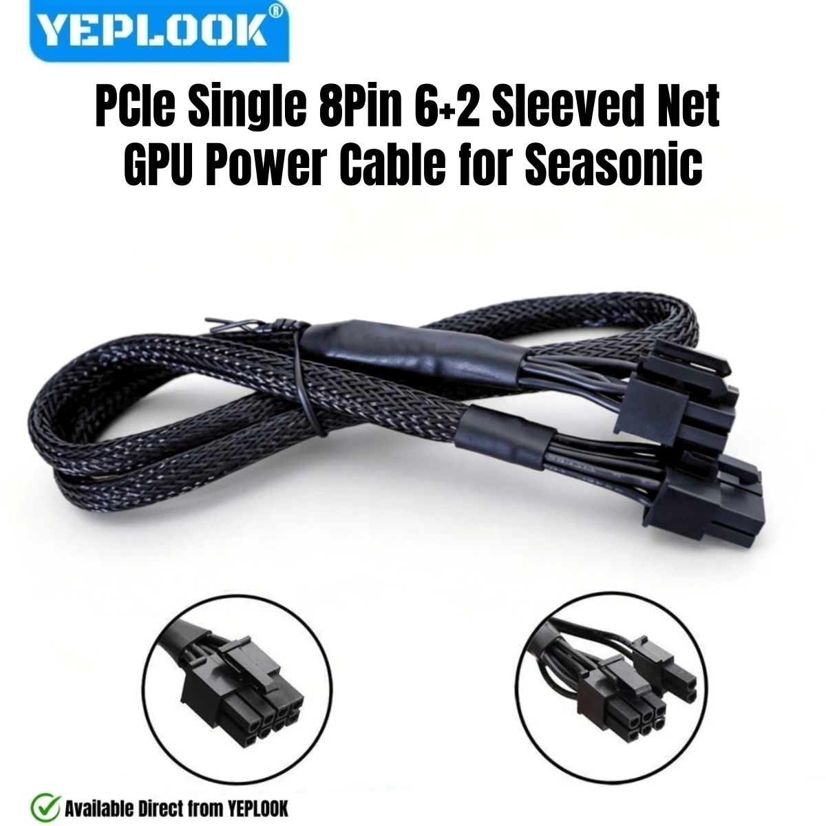GPU Power Cable 6+2 PCI-e Single 8Pin Braided Net for Seasonic CORE GC/GM/GX 650W, 550W, 500W Series Modular Powers, 18AWG 60 CM