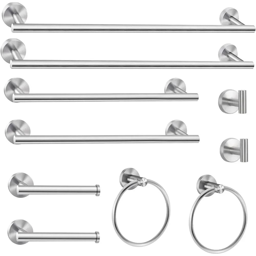 10 Piece Brushed Nickel Bathroom Hardware Set, 24 inch Brushed Nickel Towel bar Towel Ring Toilet Paper Holder Robe Towel Hook