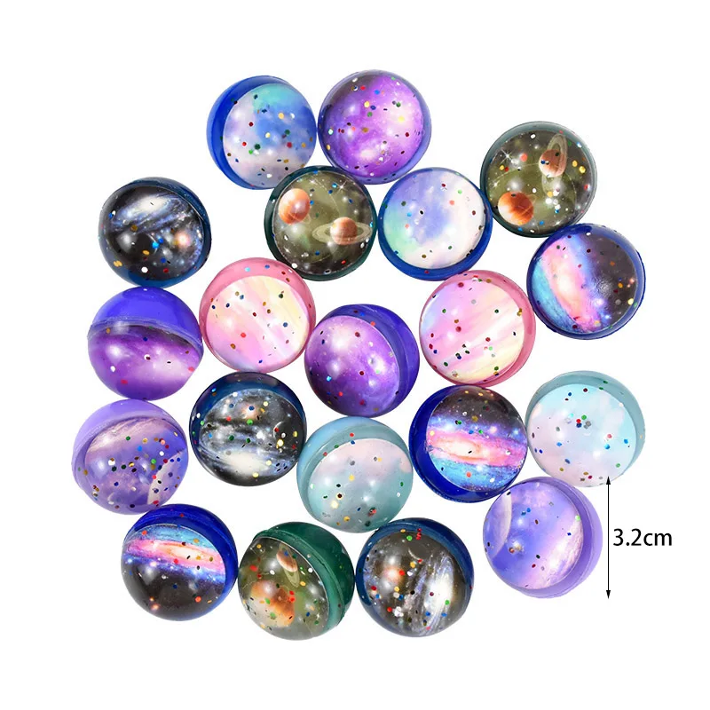 10Pcs 32mm Starry Planet Jumping Bouncy Ball Toy Rubber Elastic Ball Stress Relief Toys For Kids Birthday Party Favors Gift Toys