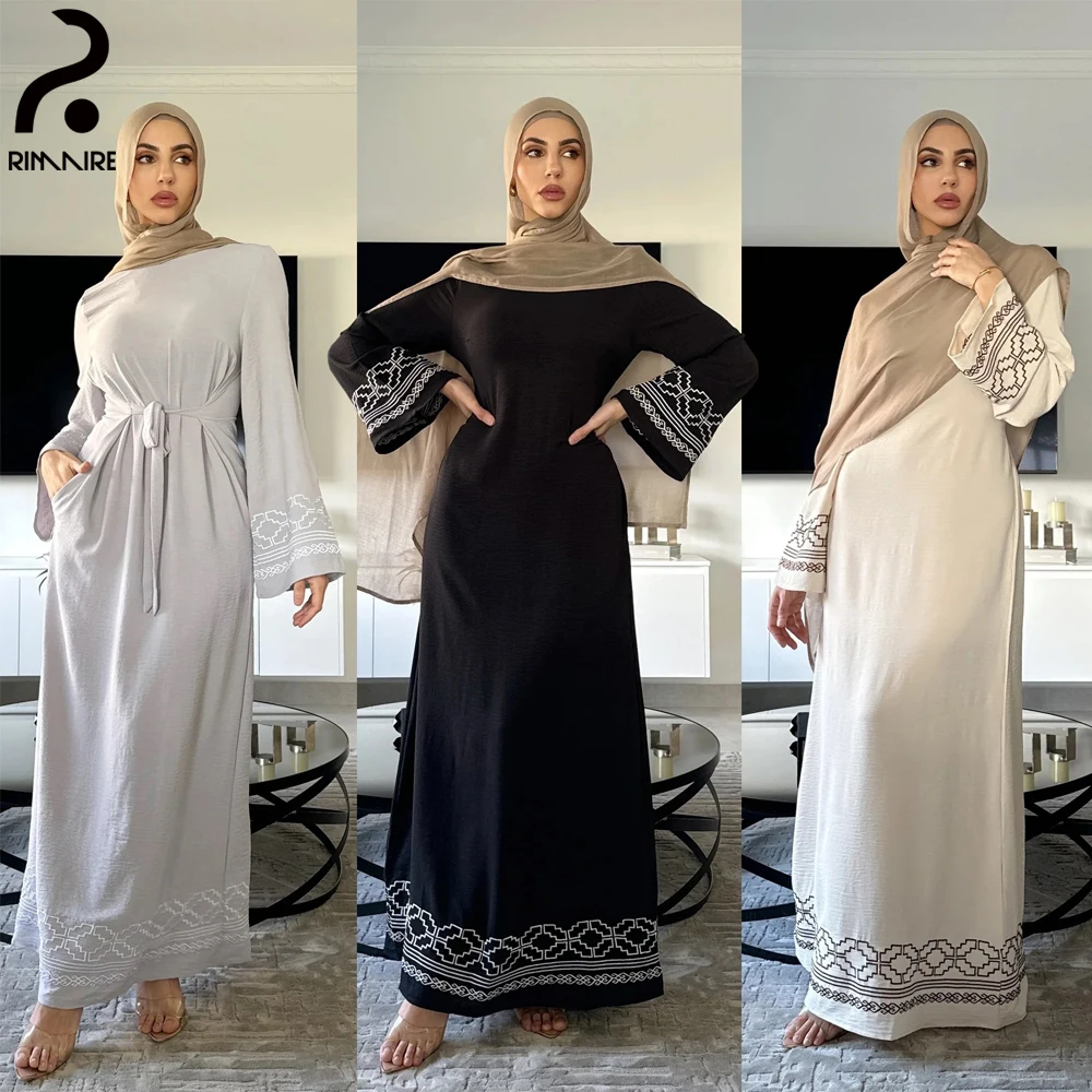 

Elegant Abayas Long Sleeves for Women Modest Muslim Embroider Dress Sets Islamic Ladies Party Casual Clothing Wholesale RIMAIRE