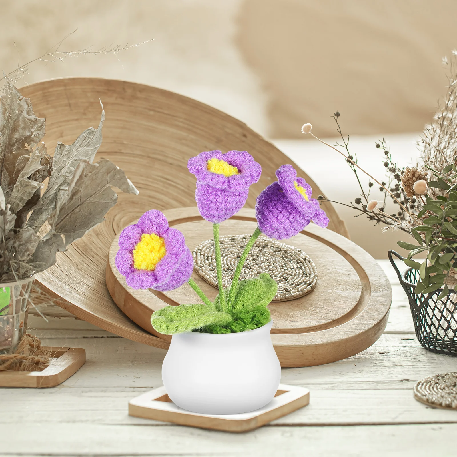 

2Pcs Crochet Lily of The Valley Flower Ornaments Handmade Knitted Artificial Flowers Car Home Office Desk Decor Mini Bouquet