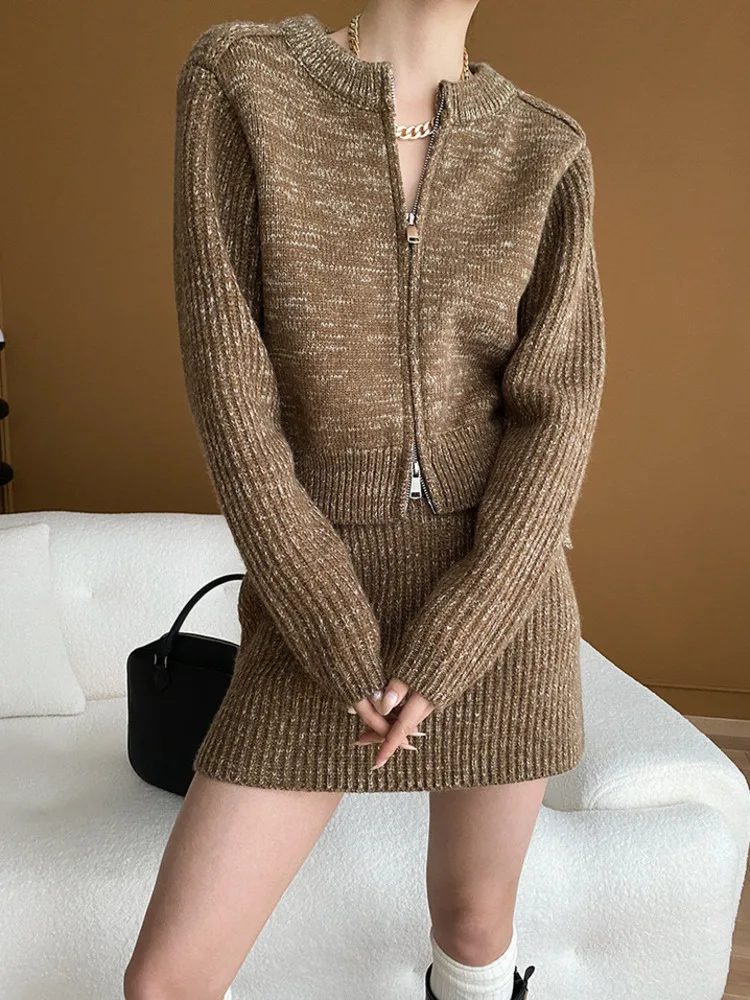 2024 autumn winter Women Sweater Cardigan tops Skirt 2 piece sets women outfit sueteres conjuntos femininos elegantes outerwears