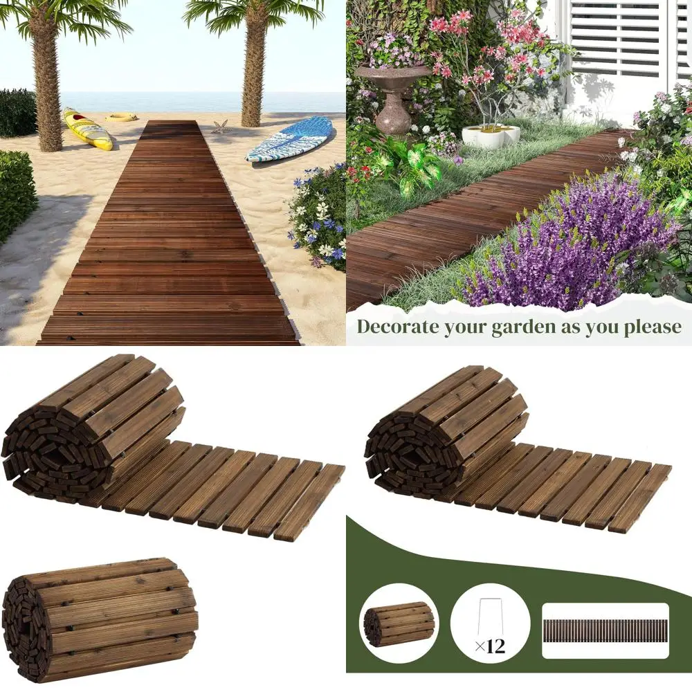 

Weather-Resistant 12FT Carbonized Wooden Pathway for Outdoor Patios, Weddings, and Parties with Non-Slip Surface