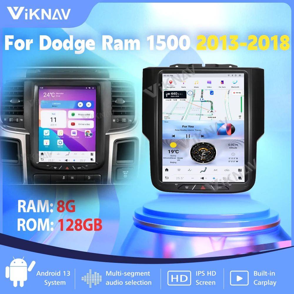 

Viknav 10,5-дюймовый автомобильный радиоприемник Android 13 для Dodge Ram 1500 2013-2018, авто стерео Carplay, GPS-навигация, мультимедийный видеоплеер