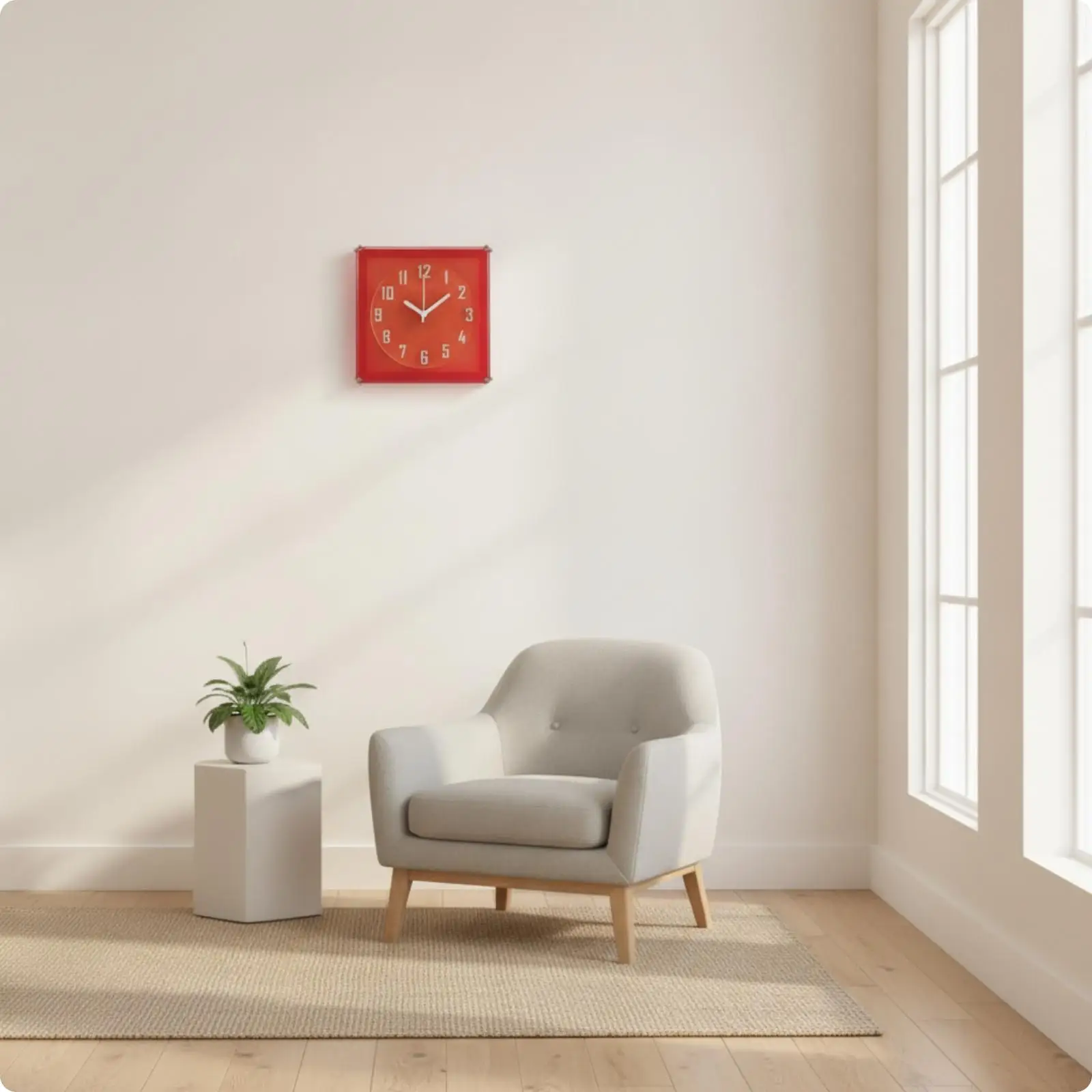 Modern Red Square Wall Clock Silent Acrylic Frame Analog Movement 12 Hour Display for Living Room Bedroom Study Hallway