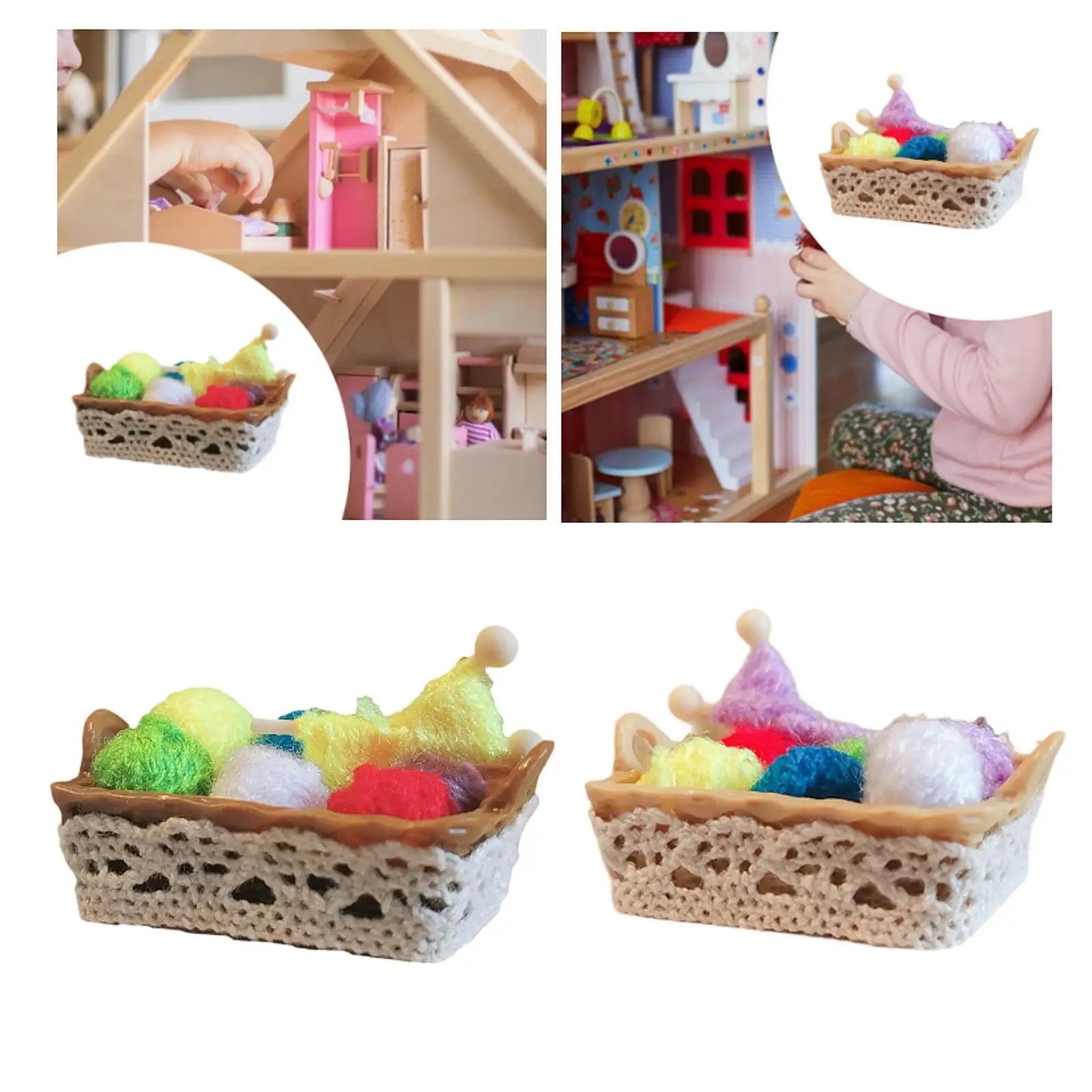 1:12 Schaal Dollhouse Wollen Garen in Mand Craft Garen Breien Accessoires Naaikamer Accessoire voor Desktop Speelhuisje Kamer Doos