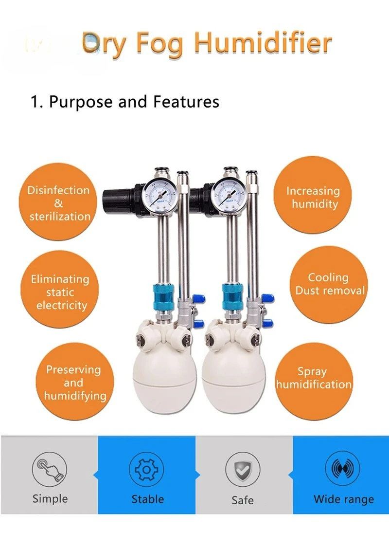 Hot-selling/Dry Fog Humidifier, Dry Fog Industrial Air Humidifier, High Efficiency Dry Fog Mist Portable Four Nozzles Spray Mist
