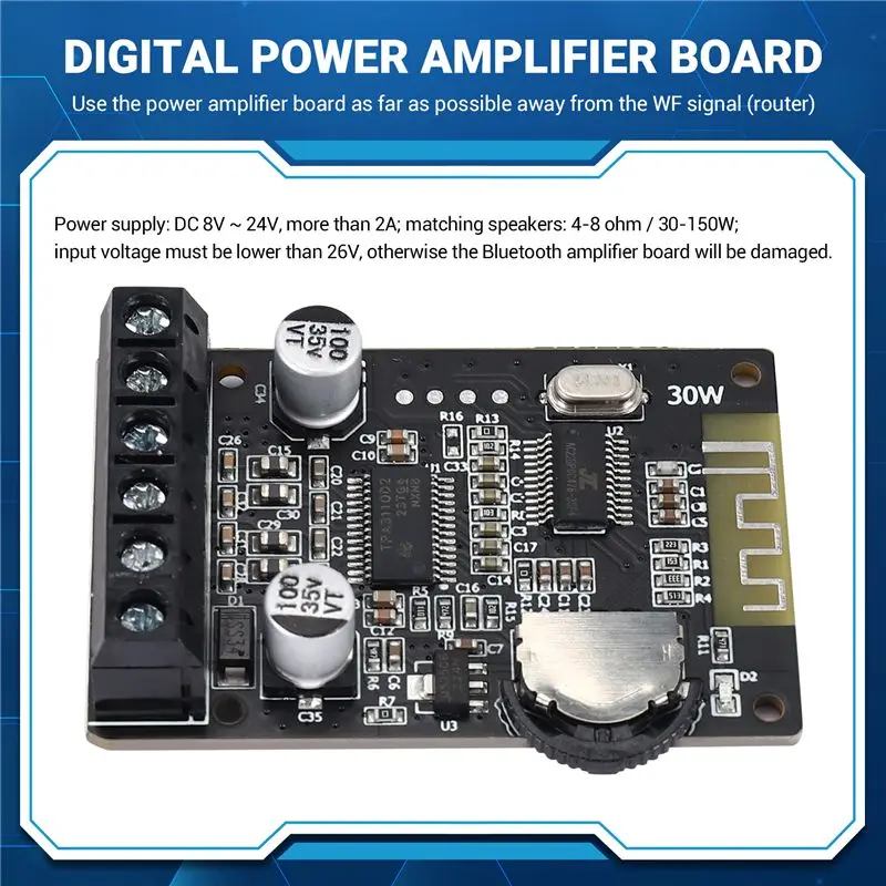 FFYY-20W Stereo Bluetooth Power Amplifier Board 12V / 24V High Power Digital Power Amplifier Board XY-P15W Without Shell