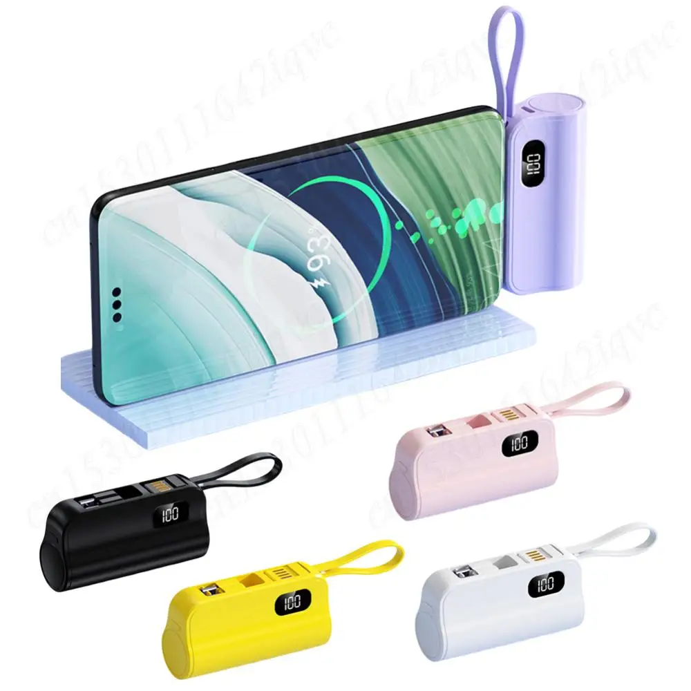 10000mAh Mini Power Bank Built-in USB-C & 8 Pin Connector Mini Capsule PowerBank Charging Bank for IPhone Samsung Xiaomi