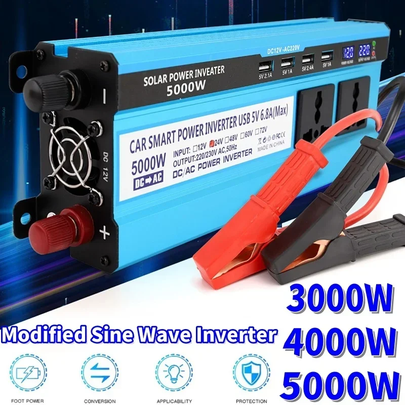 

3000W/4000W/5000W Peak Modified Sine Wave Power Inverter DC 12V/24V To AC 220V Dual LED Display Voltage Transformer for Car Home