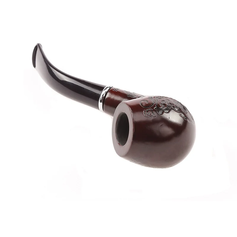 Red Handmade 14.5cm Length Classic Bent Wooden Smoking Pipe With Beautiful Carve Patterns Smoking Tobacco Dry Herb Pipes Gift