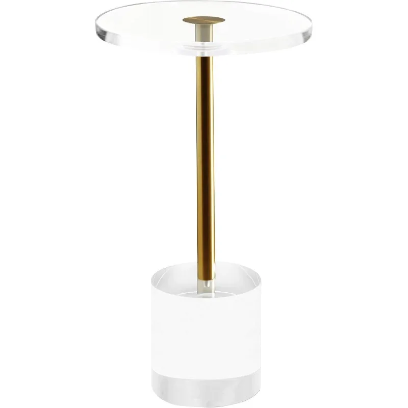 Clear Acrylic End Table,Side Table,Brushed Brass Metal,Round,for Office, Living Room and Bedroom,Easy Assembly,12x12 Inch，21.3