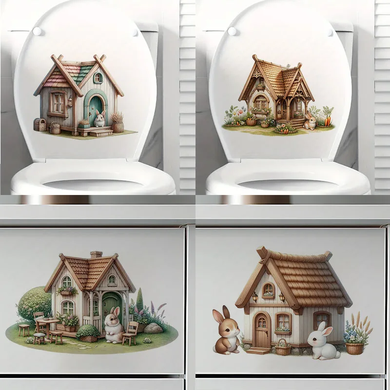 

90689# Bunny House Wall Decal Reusable Sticker for Living Room Aesthetic Room Decoration Easy to Beautify Your Home