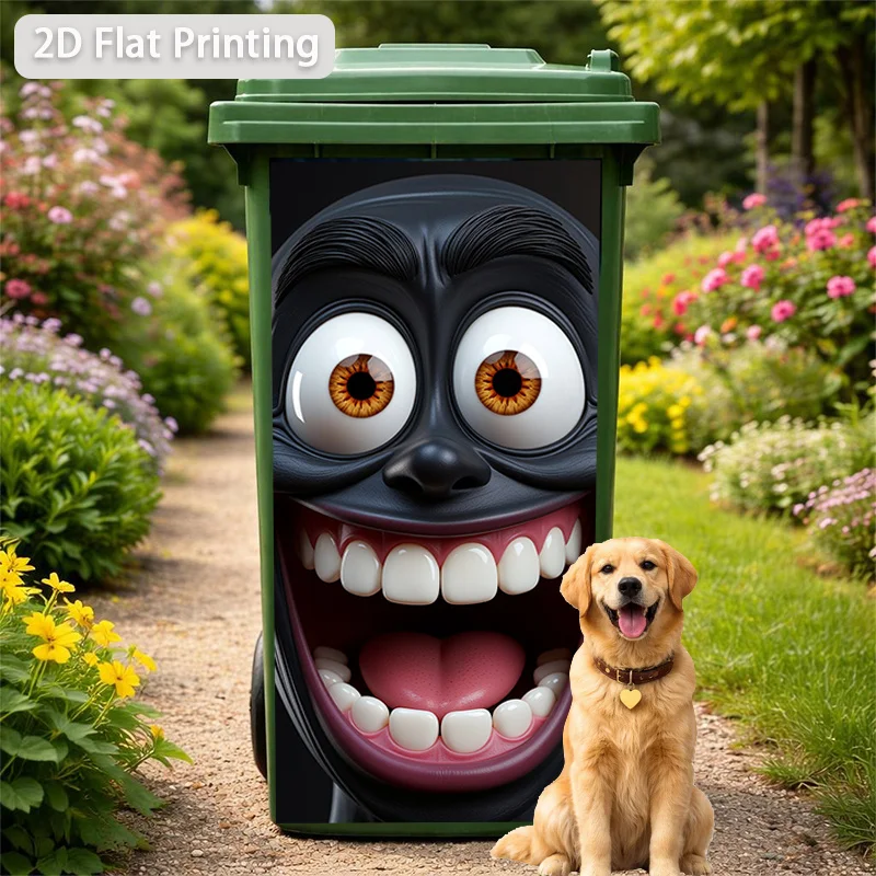 1pc Black Exaggerated Grinning Ghost Face Themed Trash Can Decal Wall Sticker, Ideal for Outdoor Trash Cans, Walls, Home Decor.