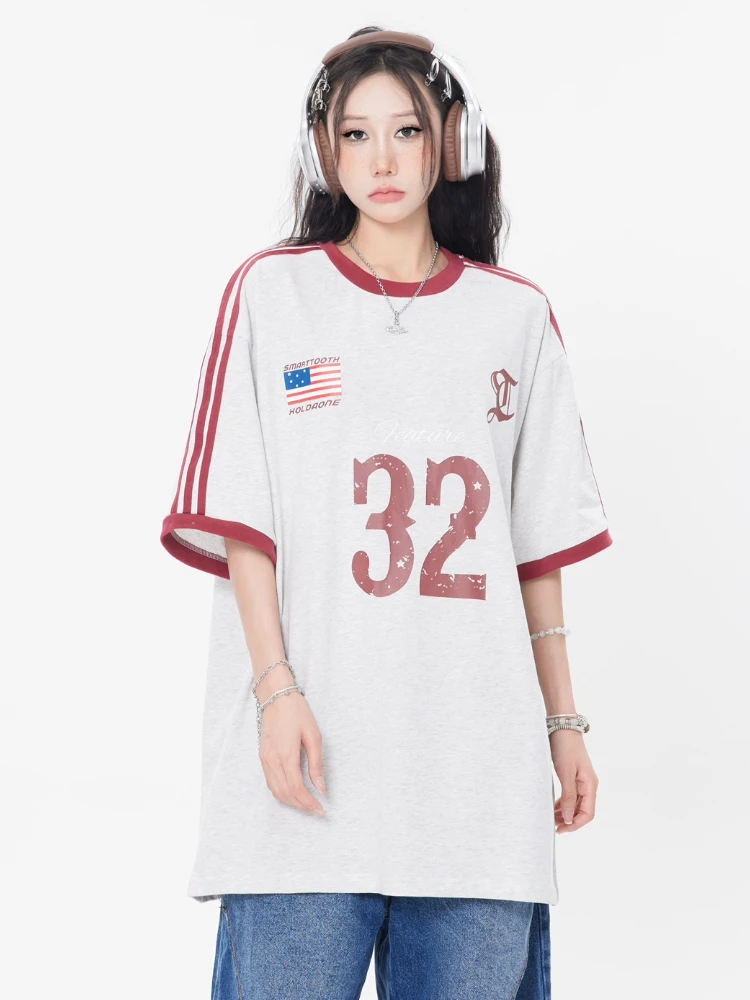 ADAgirl Sporty Oversized T Shirt Women Streetwear Basketball Short Sleeve Tees Y2k Print Cotton Tops Harajuku Aesthetic Clothes