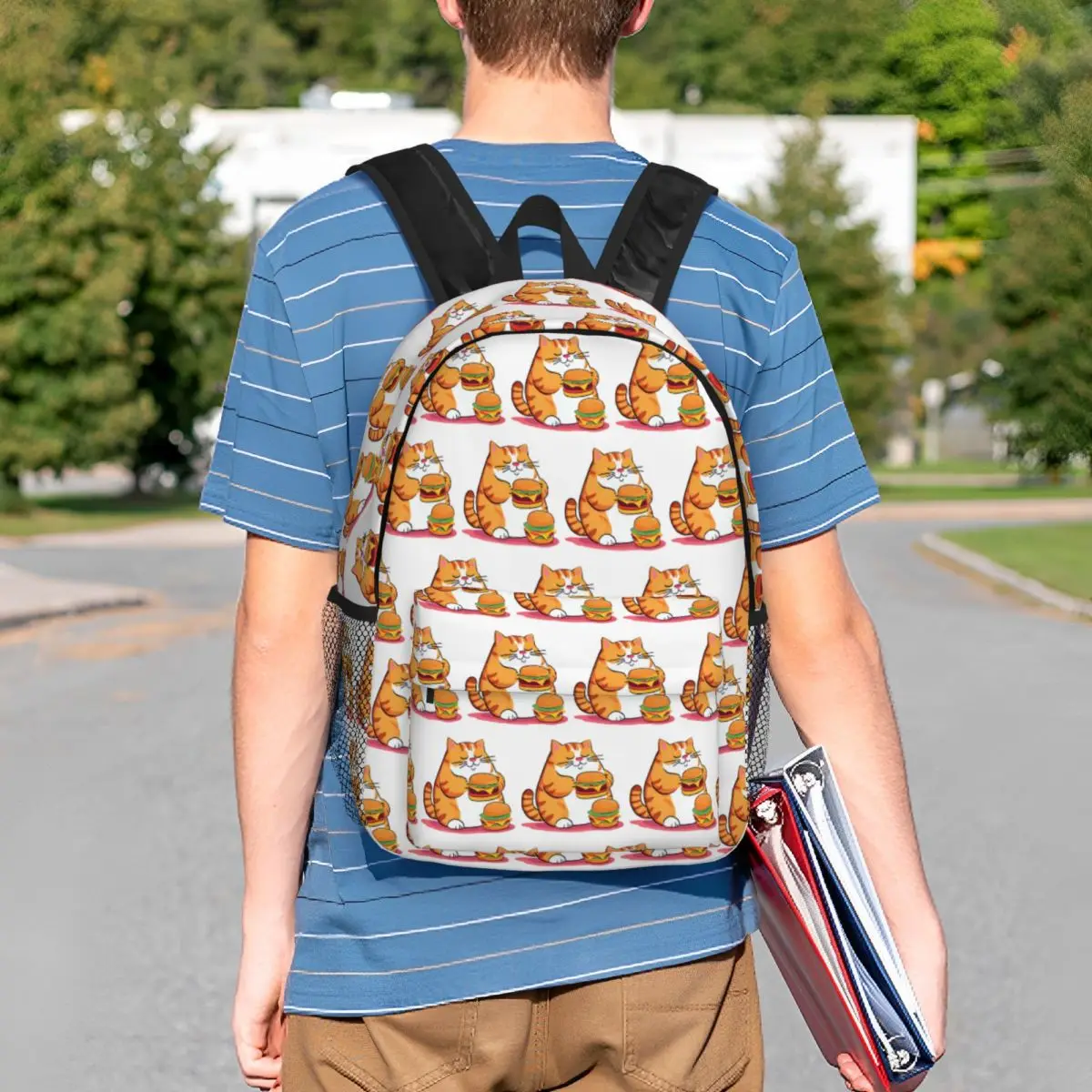 Fat Cat Eating Hamburger Backpack Student BookBag Children School Bag Laptop Shoulder Bags for Boys Girls