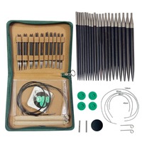 3.0-6.5mm Ebony Wood Circular Knitting Needles Set Interchangeable Removable Crochet Hooks Sweater Ring Needle