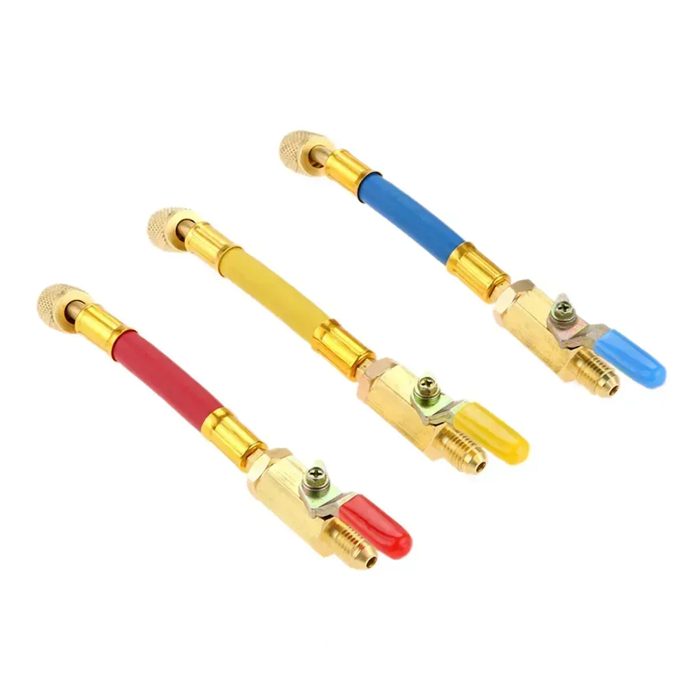 3Pcs/1Set Car A/C Charging Hoses Set R134A R410A R22 R12 Charging Hose & Ball Valve AC Air Refrigeration Charging Hose