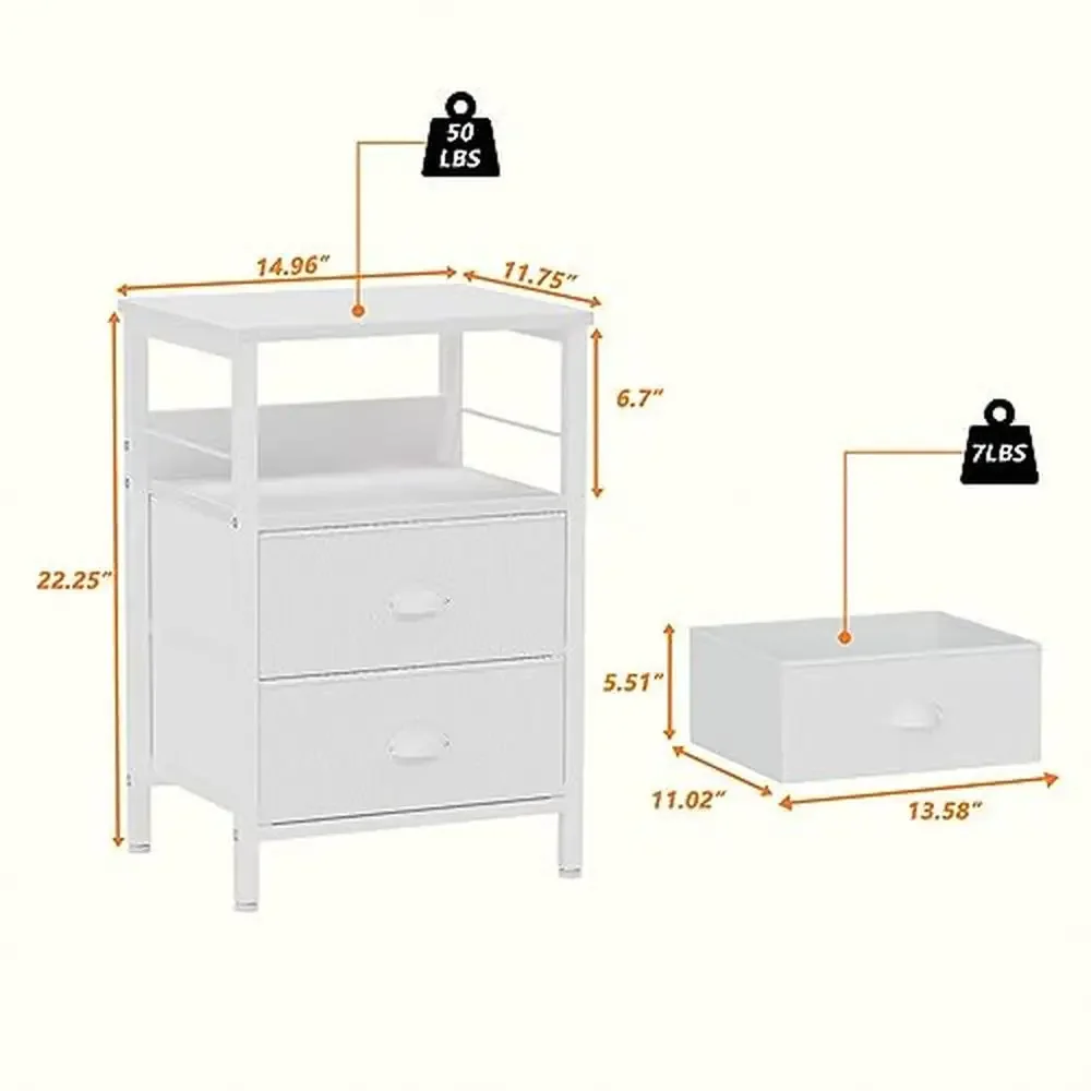 مجموعة منضدة تخزين غرفة النوم 2 مع خطافات أدراج قماشية ورف خشبي وطاولة جانبية وأريكة غرفة النوم/العيش وتنظيم أبيض 2 كبير #3
