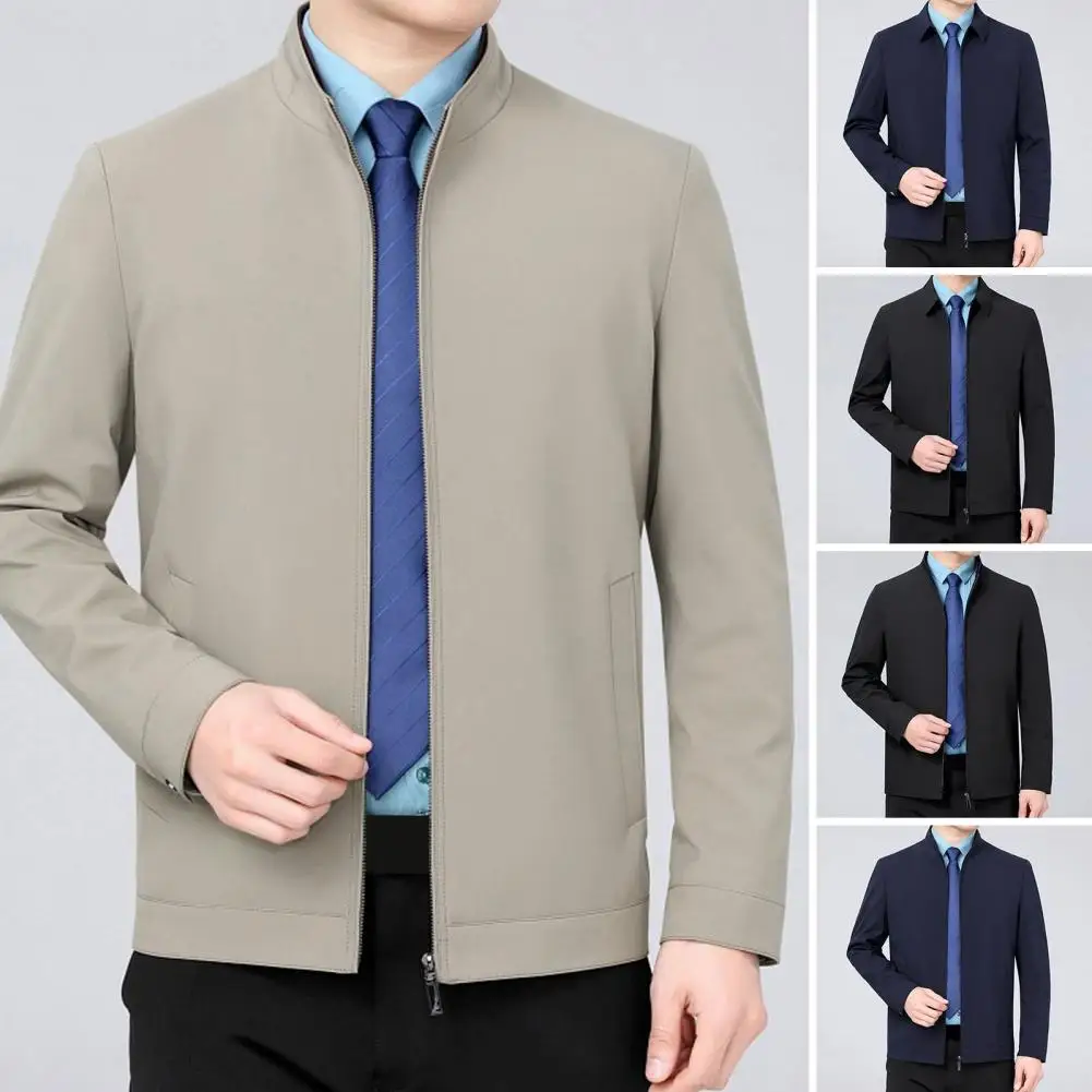 Men Coat Stylish Men's Lapel Collar Business Jacket with Zipper Closure Slim Fit Solid Color Coat for Casual for Professionals