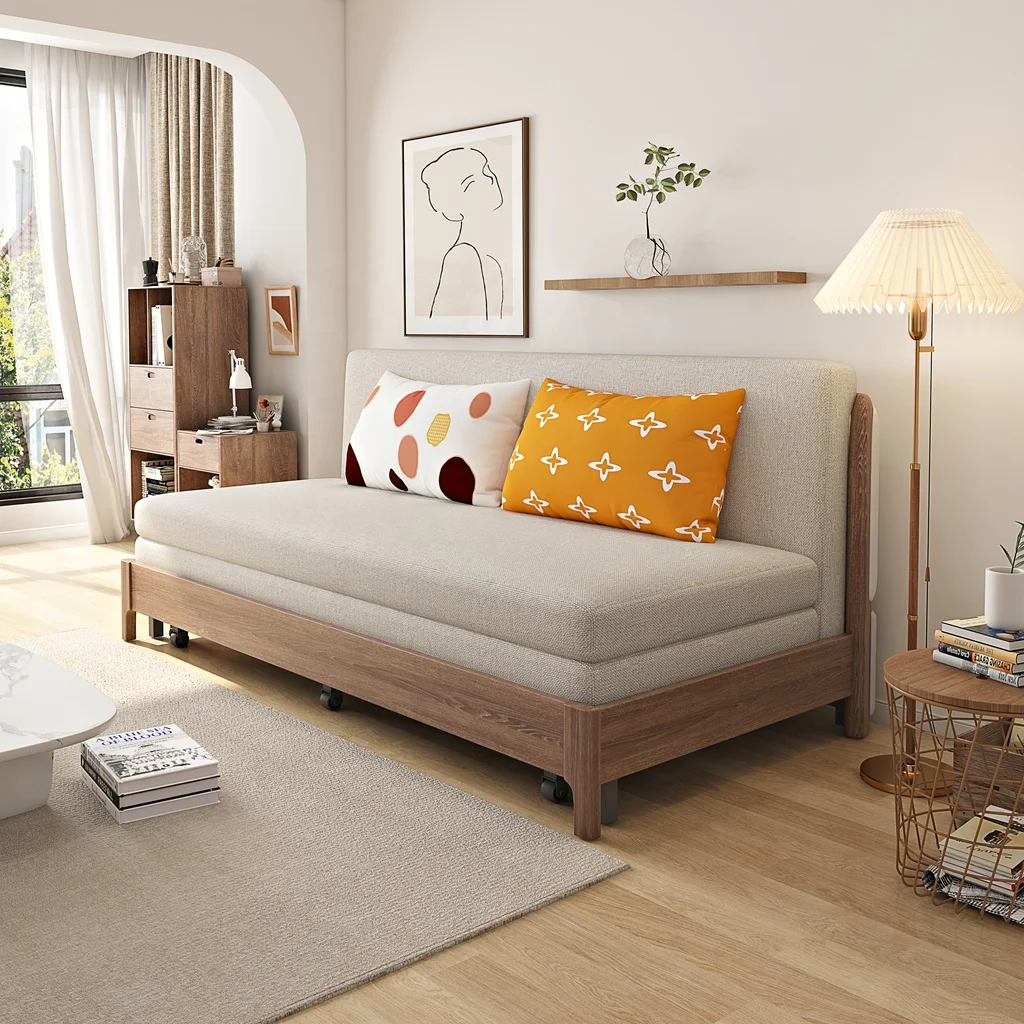 Soft Velvet Sleeper Fold Single Sofa Bed with Storage Sofa Cum Bed Wooden Modern Linen Convertible Folding Sofa Bed Furniture