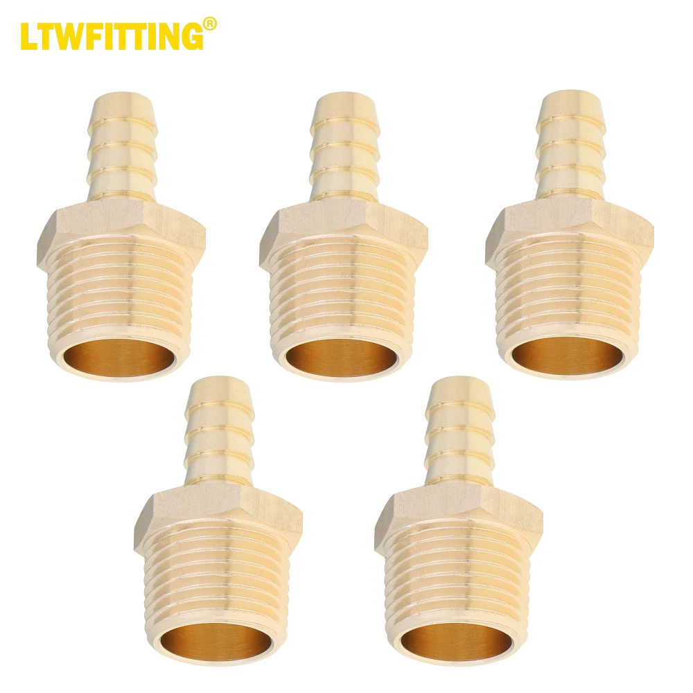 

LTWFITTING LF Brass Barbed Fitting Coupler/Connector 3/8" Hose Barb x 1/2" Male NPT Fuel Gas Water (Pack of 5)