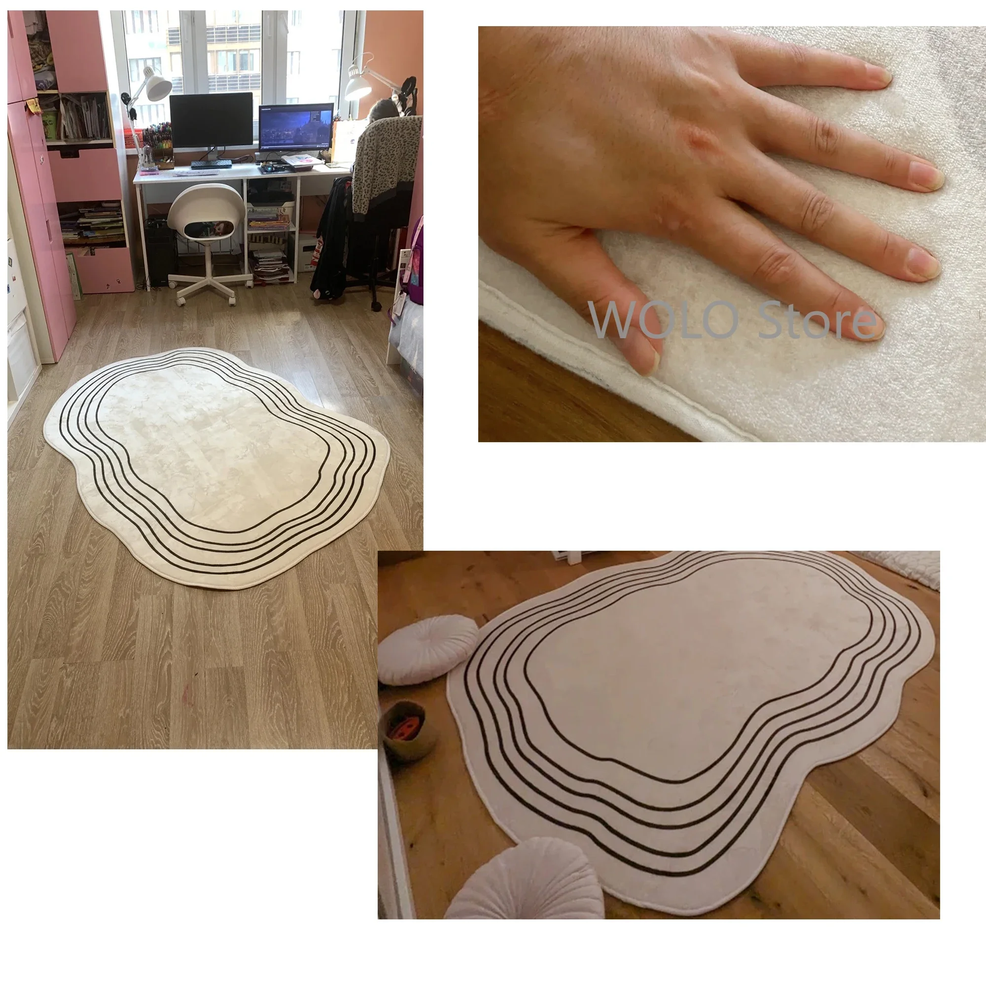Cream Color Irregular Carpets for Living Room Ins Soft Fluffy Bedside Rugs Oval Bedroom Rug Bedside Washable Big Size Mats Ковер
