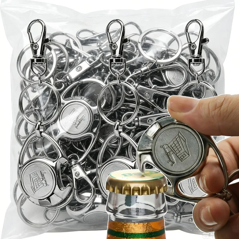 3pcs Shopping Trolley Cart Token Keychain Recycled Alloy Key Chain Keyring Charm Metal Phone Pendant Key Coin Holder