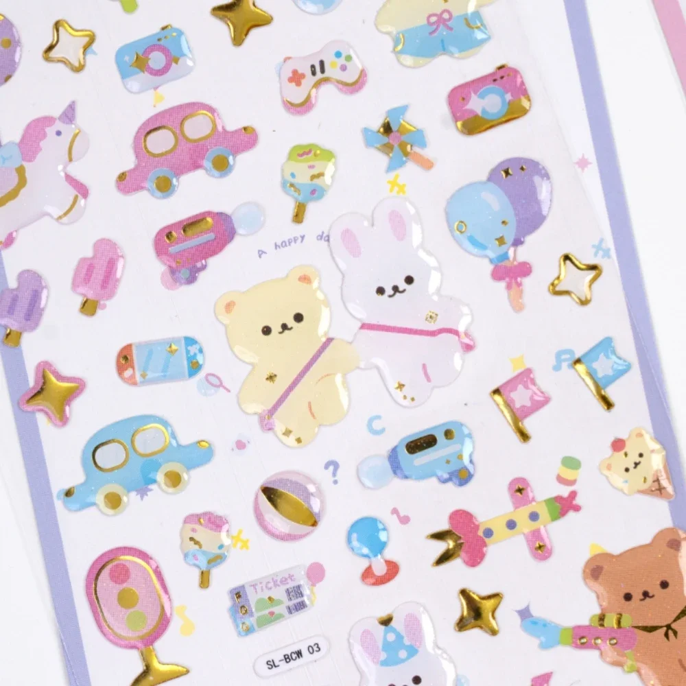4 pcs/lot Cartoon Shopping Bear Rabbit Crystal 3D Stickers Scrapbooking Diy Journal Stationery Decor School Supplies GIft