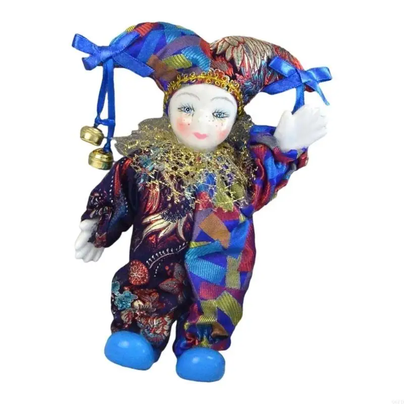 

White Ceramic Clown Doll Figurine Desktop Ornament Doll with Poseable Arm Legs