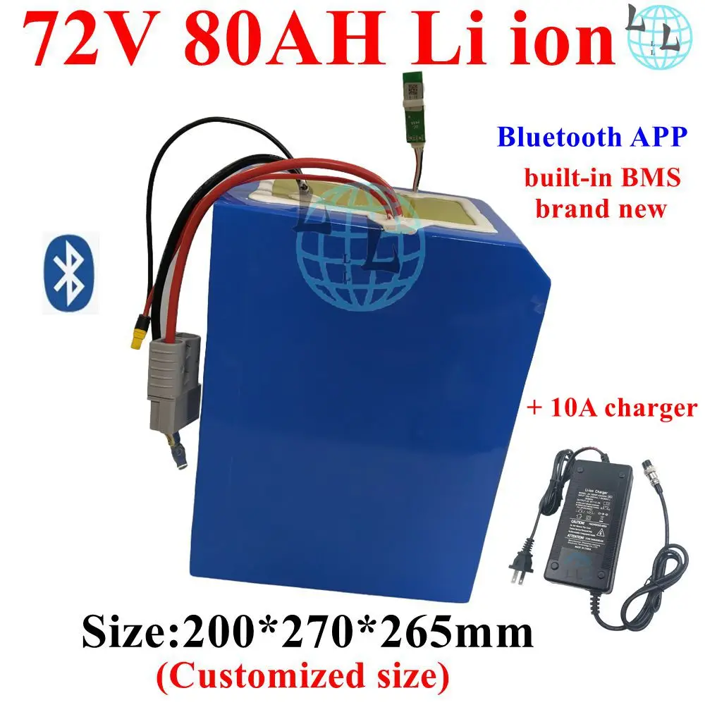 

LL -Batterie lithium-ion 72V 80Ah pour trottinette électrique 7000W, avec BMS Bluetooth, pour vélo, tricycle, Hurhome, chargeur