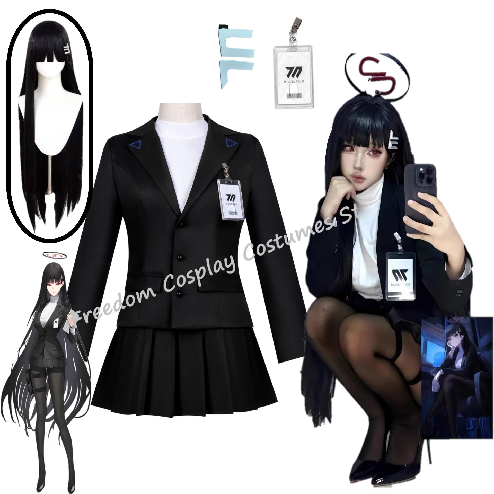 

Anime Game Blue Archive Tsukatsuki Rio Cosplay Costume wig School uniform Skirt JK Full Set Uniform for Women Halloween Party