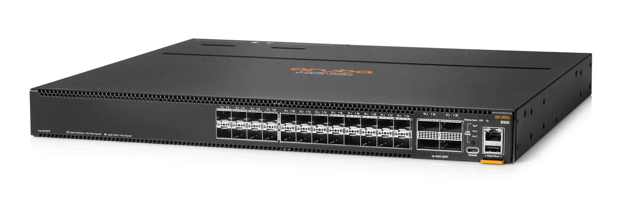 R9W86A - HPE Aruba Networking CX 8100 24x10G SFP+ 4x40/100G QSFP28 FB Airflow 3Fan 2AC PSU Switch Bundle