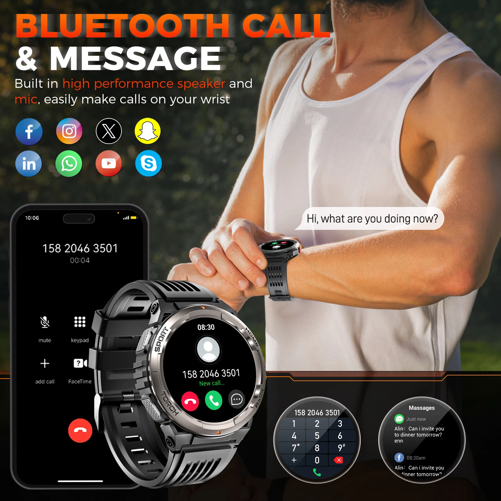 LaNikar Smart Watch New KE5 3ATM Waterproof Original Design Sports Watch With Compass And Altitude Barometer LED Flashlight Call