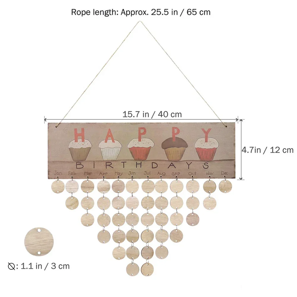 DIY Wall Calendar Birthday Printed Reminder Wooden Board with Tags Special Dates Reminder Home HANGing Decoration