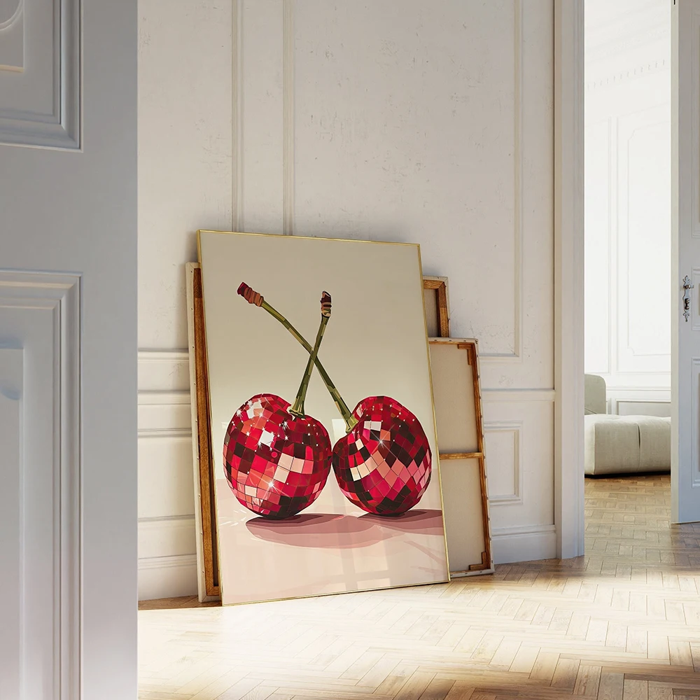 Vintage Ball Red Disco Cherries Strawberries Poster and Prints Pink Balloon Dog Canvas Painting Wall Art Pictures for Home Decor