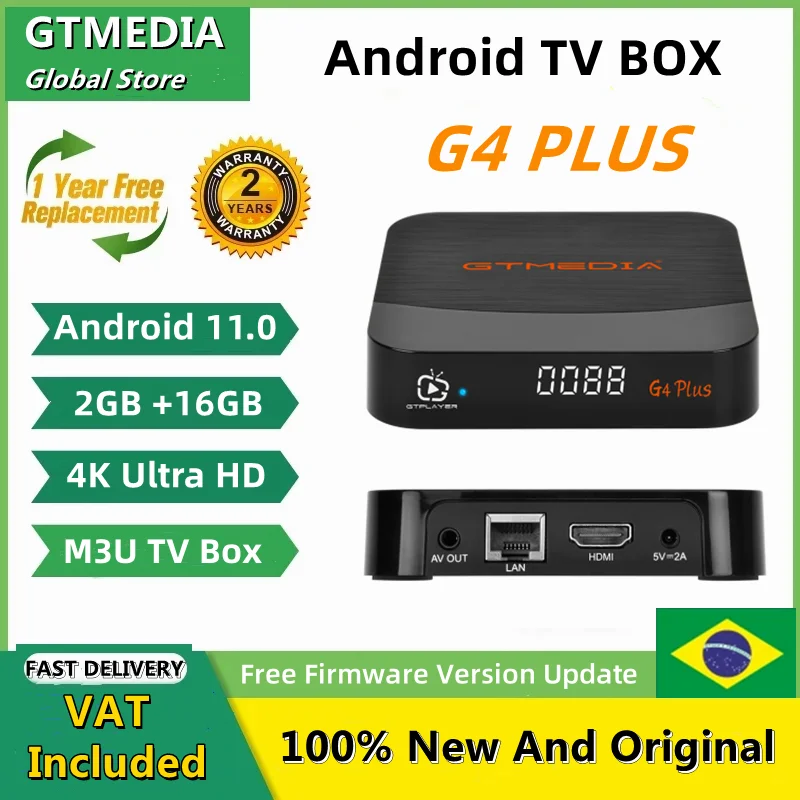 

GTMEDIA G4 PLUS 4K UHD Android Smart TV Box Amlogic 905W2 2gbram + 16GBROM телеприставка Встроенный Wi-Fi 2,4G/5,8G + BT4.1 M3U декодер