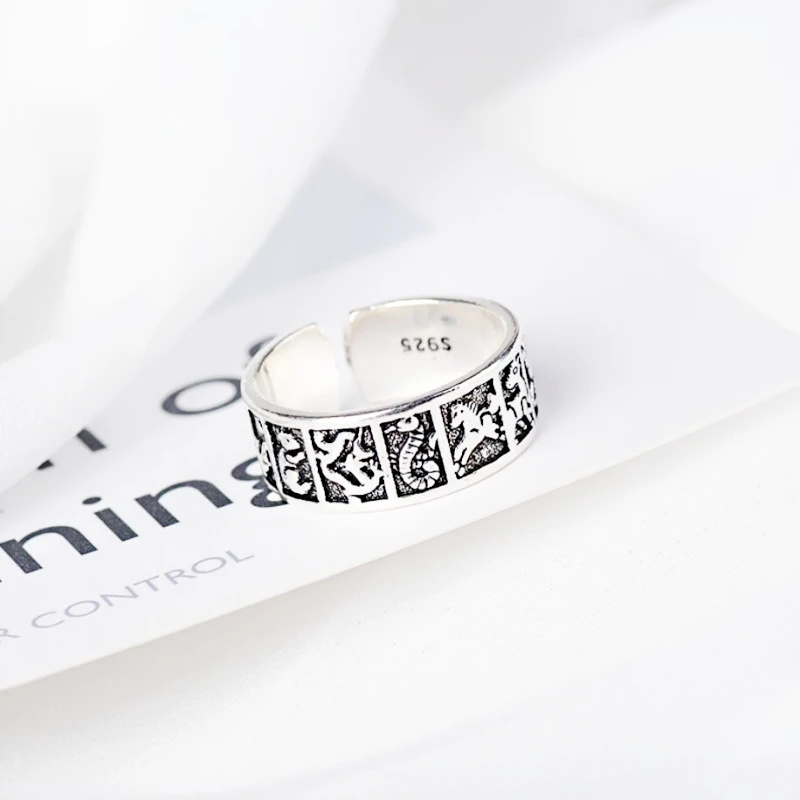 Sole Memory Thai Silver Chinese Style Twelve Zodiac Animal 925 Sterling Silver Female Resizable Opening Rings RI269