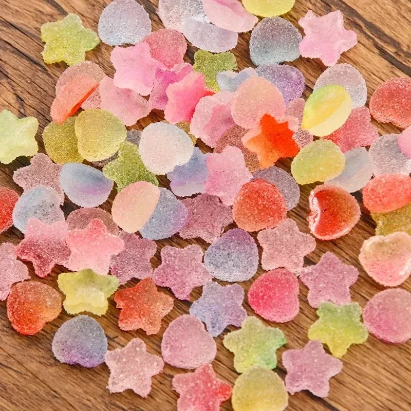 50Pcs Resin Emulation Candy Five-Pointed Star Heart DIY Cream Glue Patch Phone Shell Arts Kids Hair Accessories Materials
