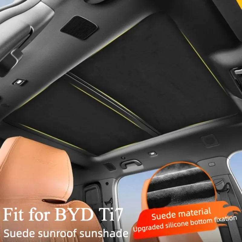 For BYD Ti7 Electrostatic Adsorption Suede Sunroof Shade UV‑Proof Heat Insulation Roof Sun Visor Interior Mod Accessories