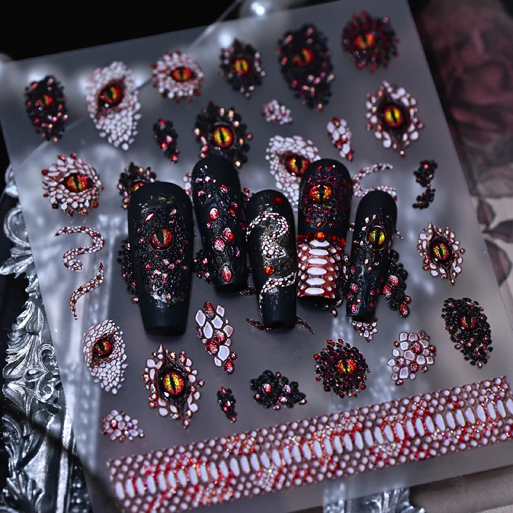 5D Iridescent Snake Skin Nail Sticker, Gothic Demon Evil Eye Serpent Scale Nail Decals, Dark Fantasy Self-Adhesive Nail Sliders