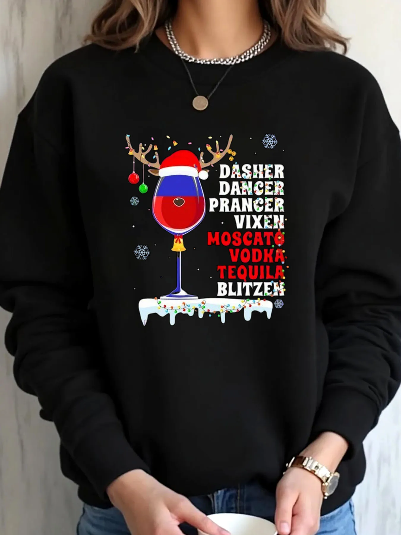 المرأة المتضخم البلوز عيد الميلاد كأس للنبيذ الرنة أسماء موسكاتو الفودكا تيكيلا طباعة ملابس خارجية #1