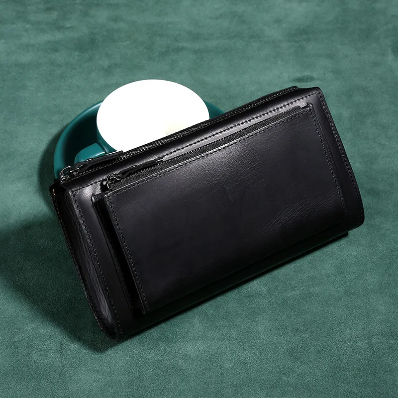 Top Layer Cowhide Clutch Wallet For Men Vintage Genuine Leather Long Wallet Organizer Phone Purse Handbag Clutch Bag