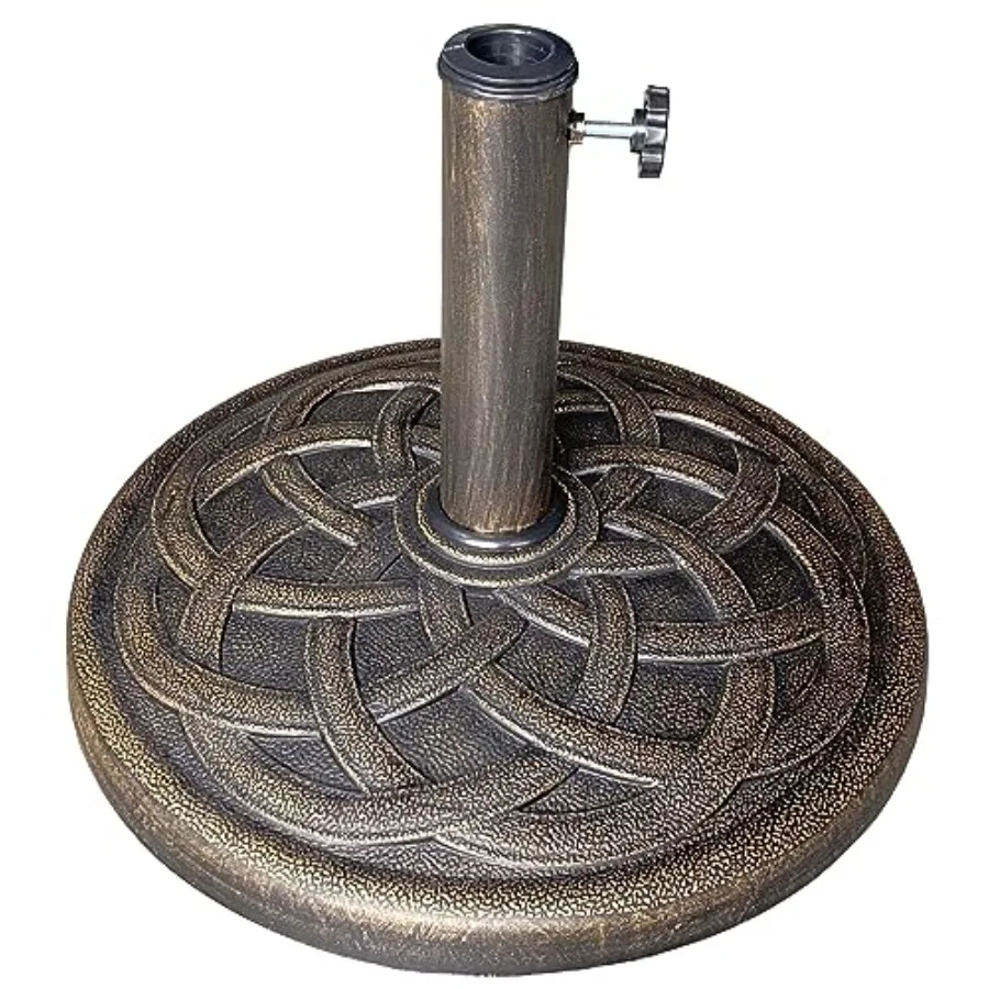 

Основание для зонта из литого камня, 26 фунтов - Прочное и устойчивое к погодным условиям регулируемое основание для улицы - Дизайн с переплетающимися кругами, цвет бронза