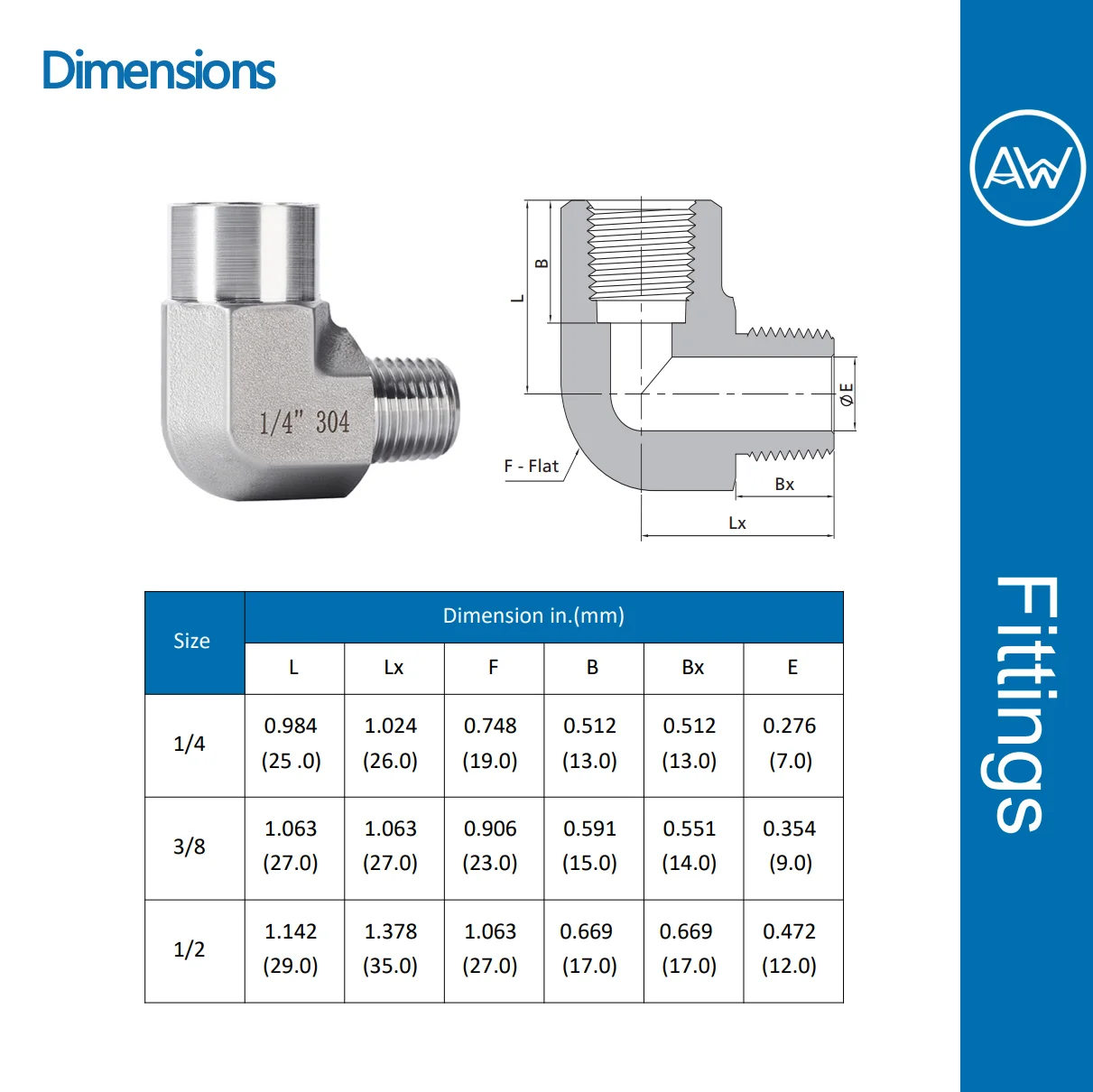AW® 304 316 Stainless Steel Forged Street Elbows Pipe Fittings Connector Thread BSPT 1/4